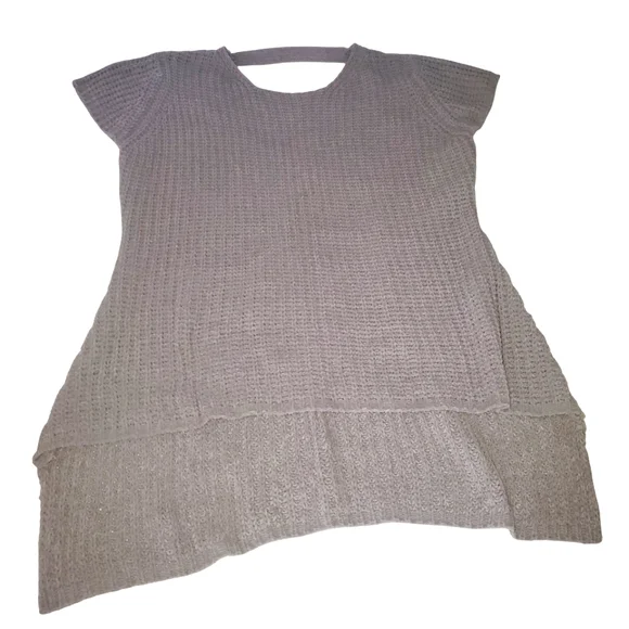 🔥POL Grey High Low Open Knit Open Back Chenille‎ Lagenlook Slouchy Sweater SZ M - Picture 8 of 12